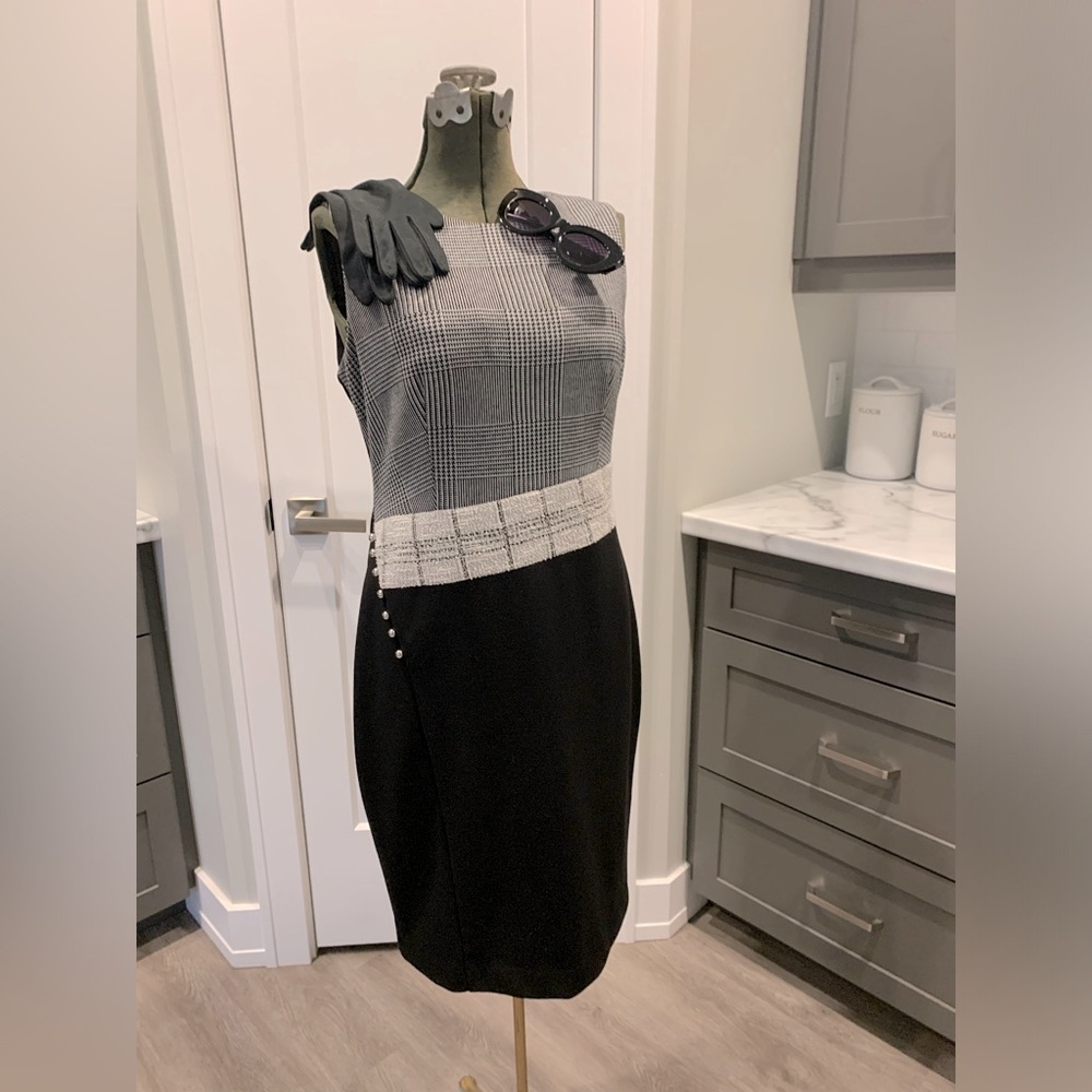 Calvin Klein black tweed/ houndstooth dress! - 12